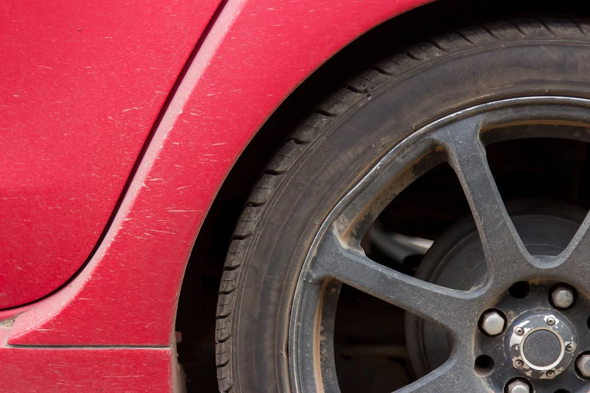 Detalle de primer plano de un neumático de coche eléctrico mostrando la banda de rodadura